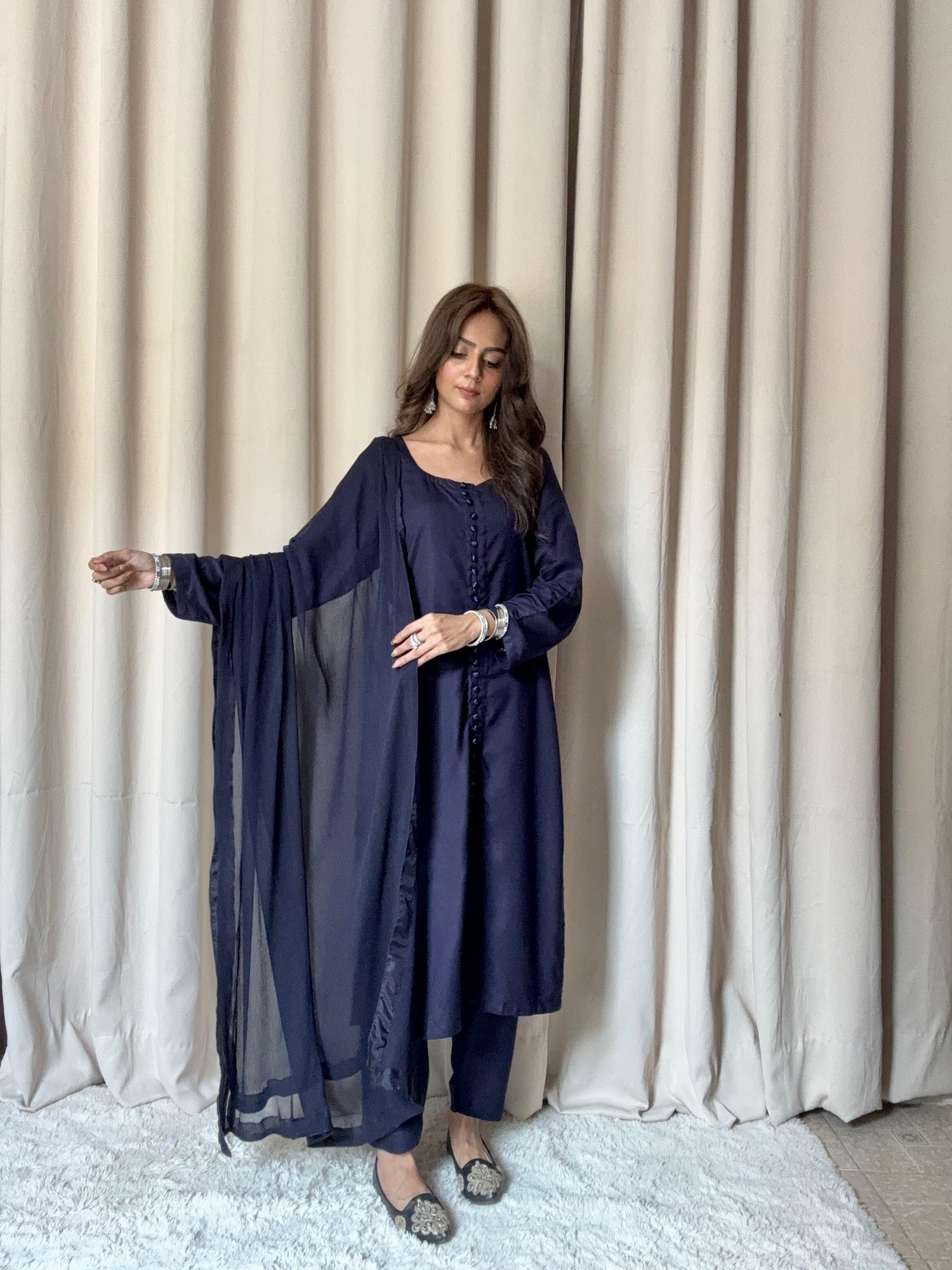 3 Piece Casual Winter Wear – Linen Fabric with Button Detailing