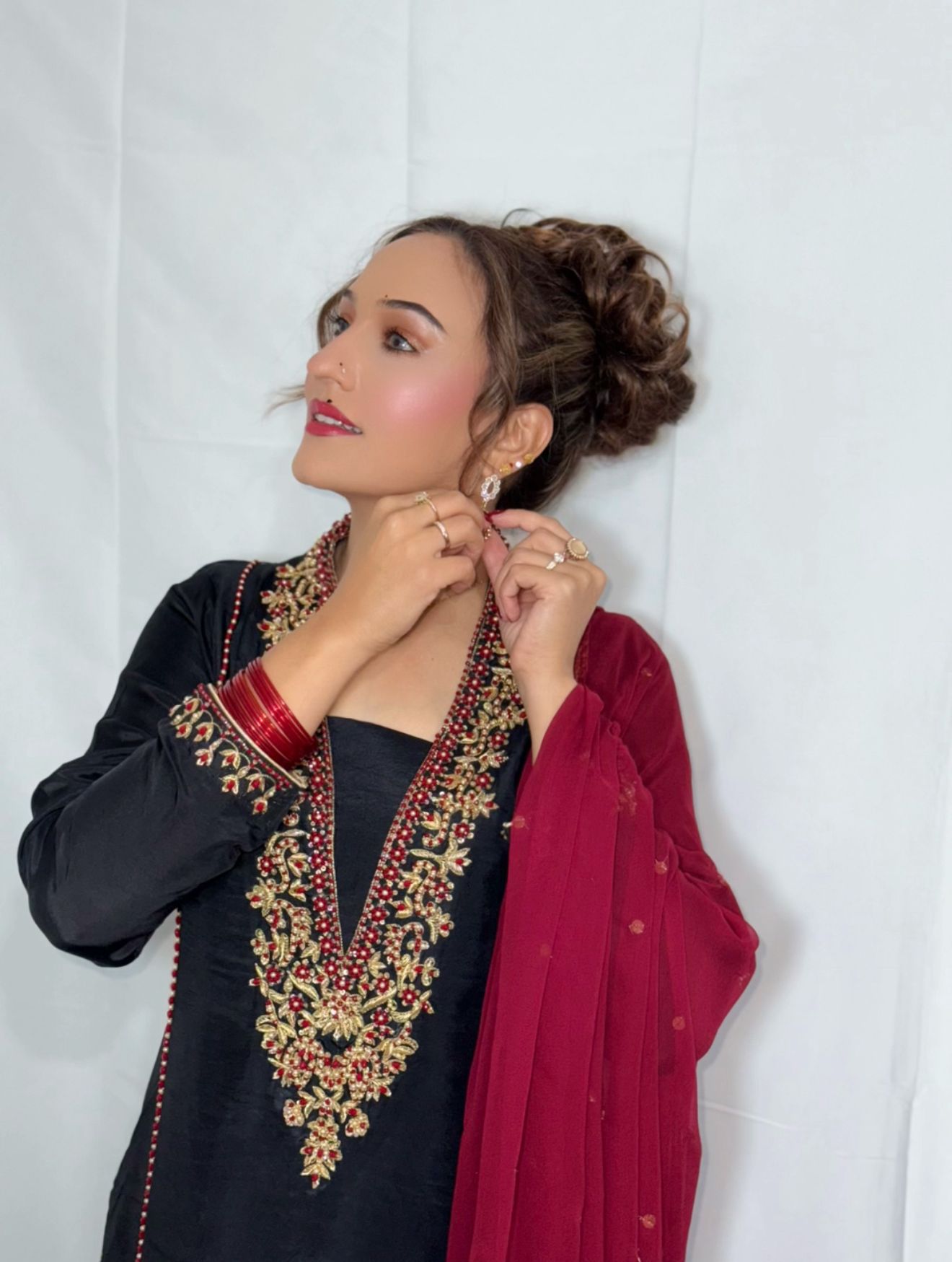Black & Maroon Embroidered Silk 3-Piece Formal Wear