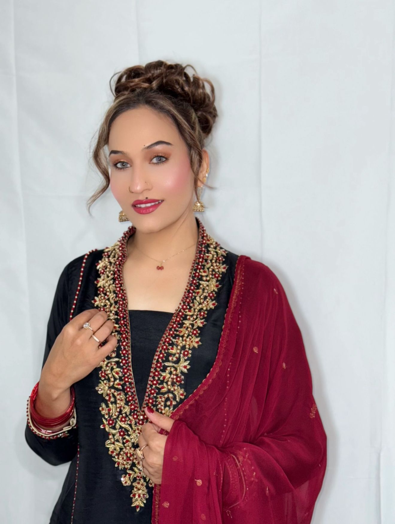 Black & Maroon Embroidered Silk 3-Piece Formal Wear