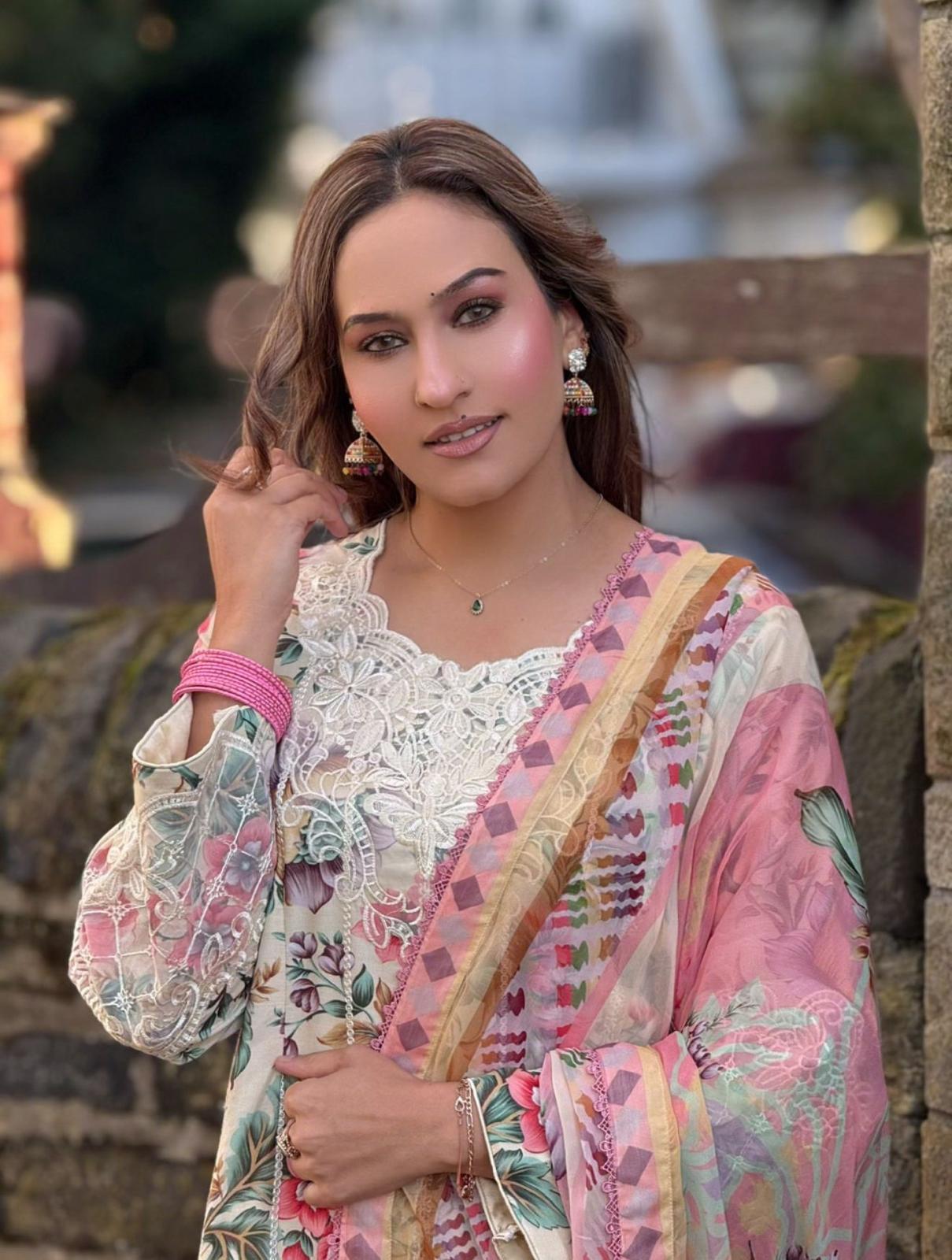 Floral Soft Cotton Embroidered Suit – Casual Wear (Small & Large)