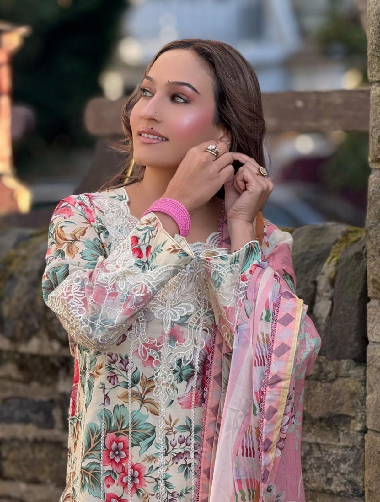 Floral Soft Cotton Embroidered Suit – Casual Wear (Small & Large)
