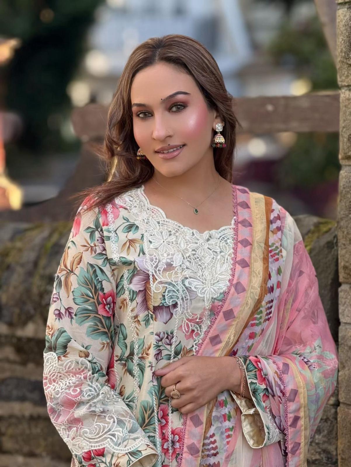 Floral Soft Cotton Embroidered Suit – Casual Wear (Small & Large)