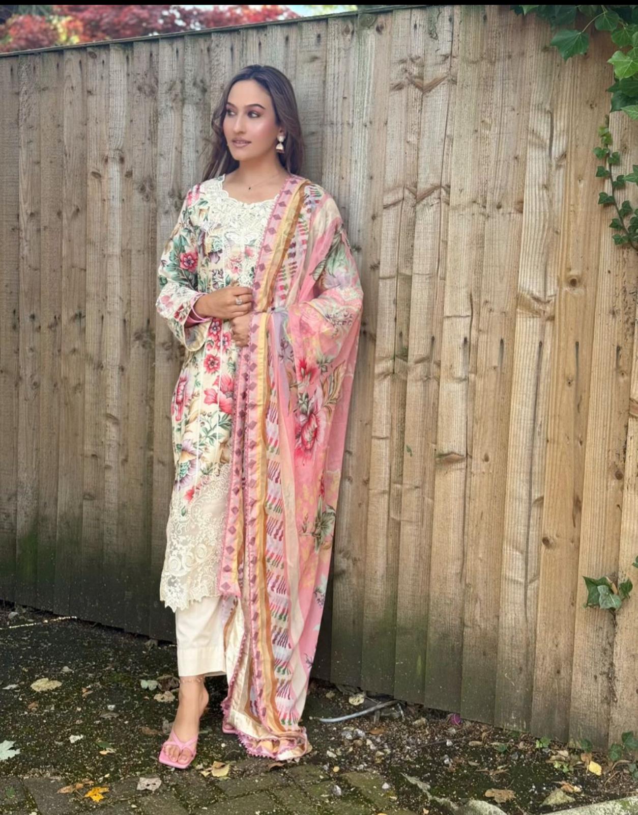 Floral Soft Cotton Embroidered Suit – Casual Wear (Small & Large)