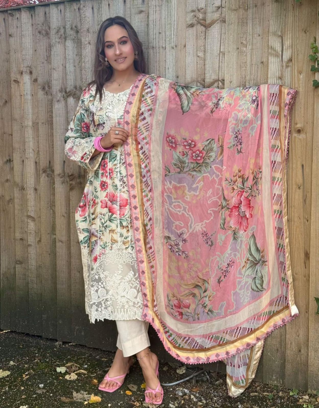 Floral Soft Cotton Embroidered Suit – Casual Wear (Small & Large)