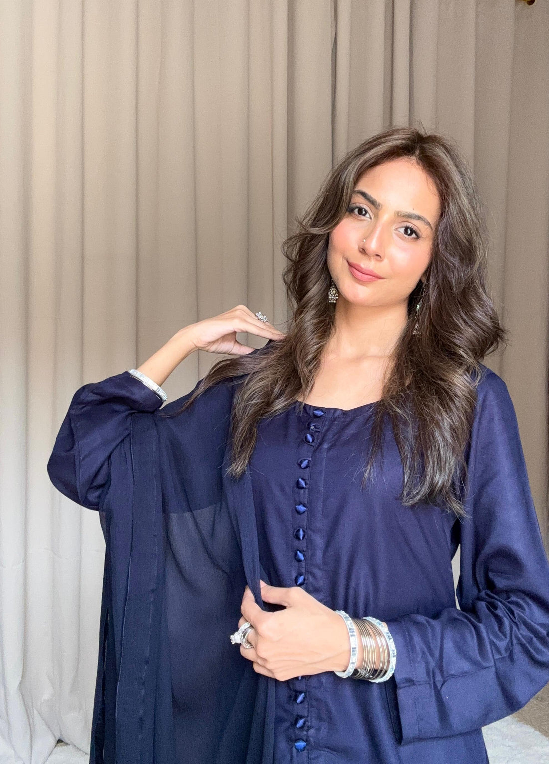 3 Piece Casual Winter Wear – Linen Fabric with Button Detailing