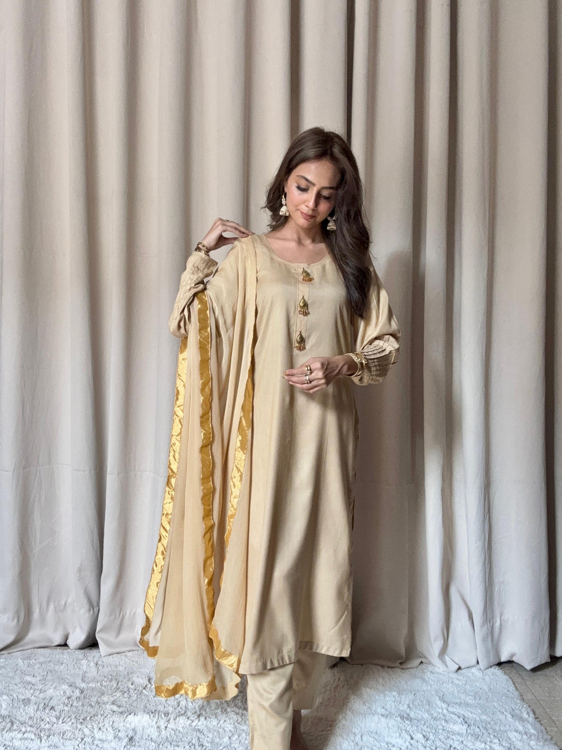 3 Piece Casual Winter Wear – Linen Fabric with Button Detailing
