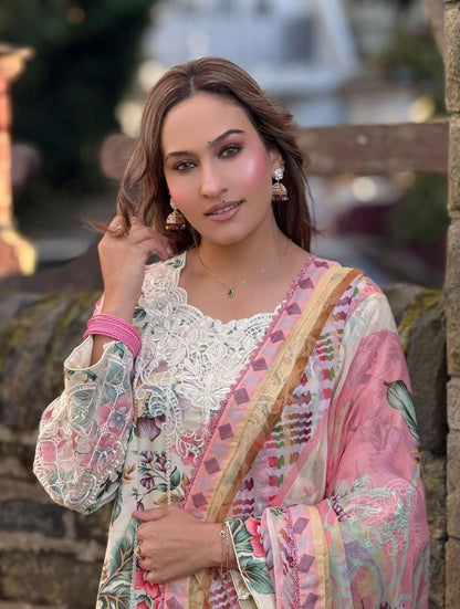 Floral Soft Cotton Embroidered Suit – Casual Wear (Small &amp; Large)