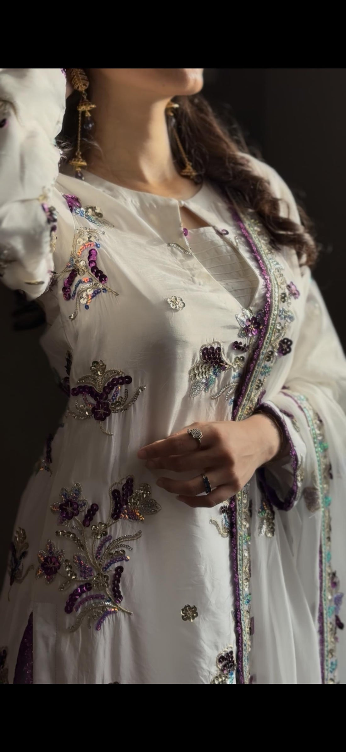 Shisha Silk Embroidered 3-Piece Suit – Ivory & Purple